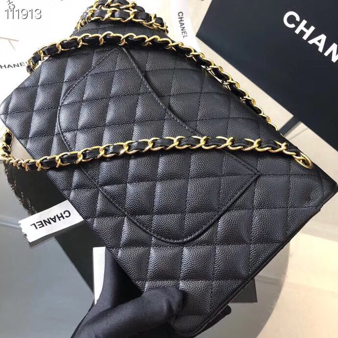 Ch**el Flap Bag Caviar in Black 25cm with Gold Hardware