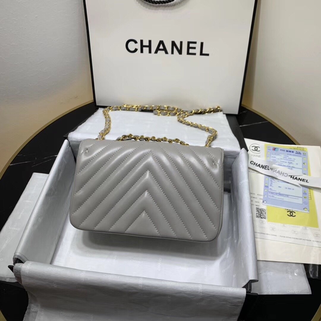 Ch**el 2019 New Lambskin mini bag Gray