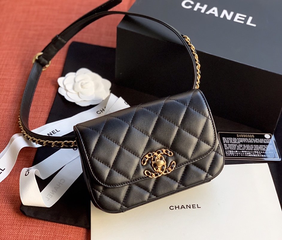 Ch**el Lambskin Waist Belt Bag Black