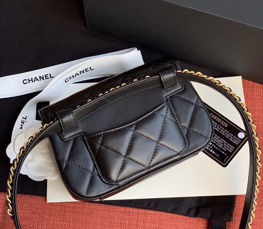 Ch**el Lambskin Waist Belt Bag Black