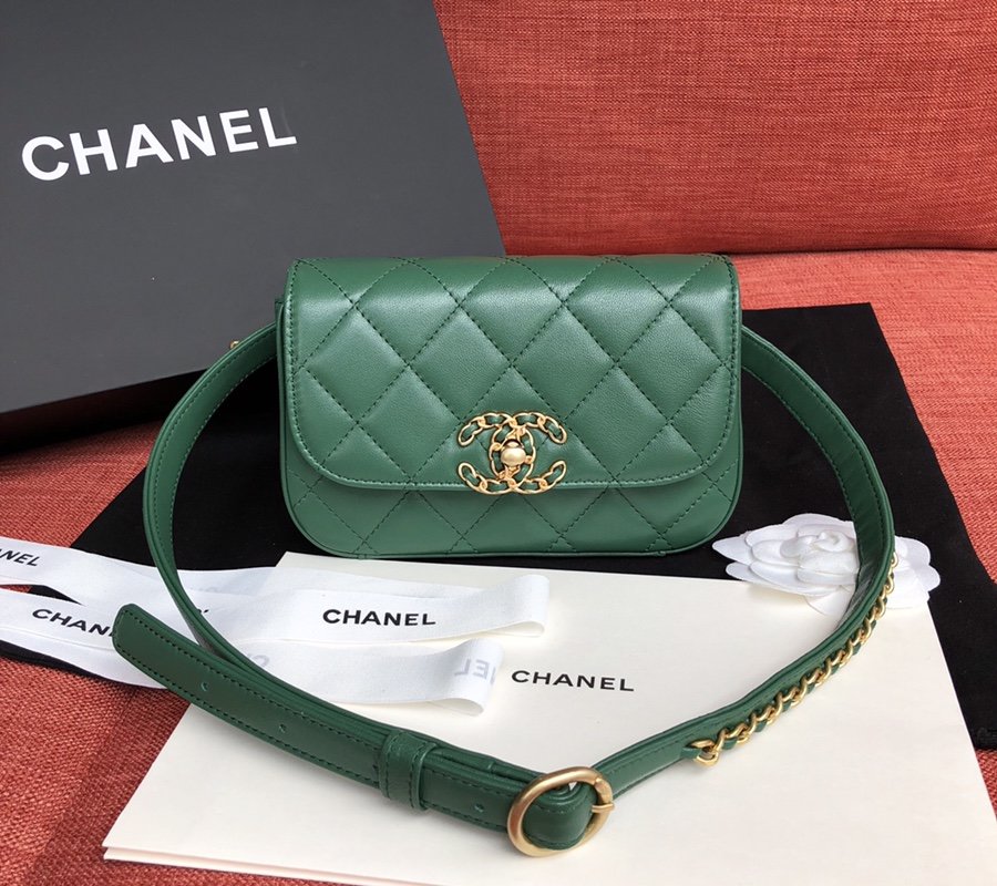 Ch**el Lambskin Waist Belt Bag green