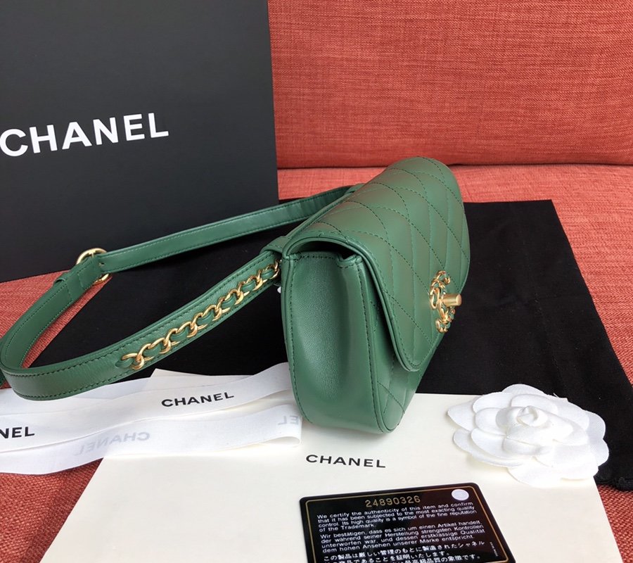 Ch**el Lambskin Waist Belt Bag green