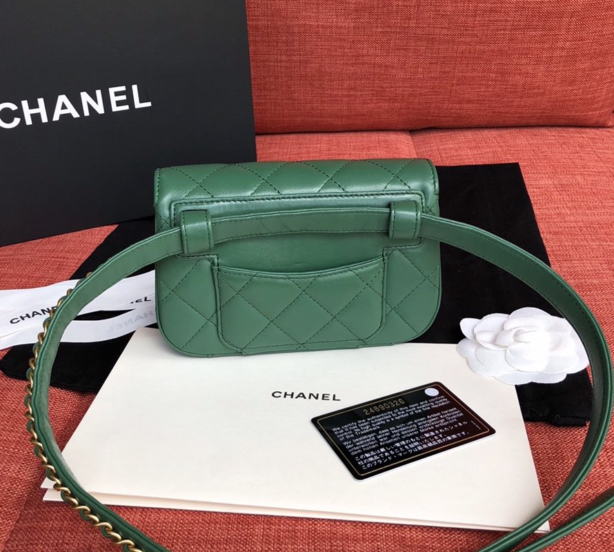 Ch**el Lambskin Waist Belt Bag green