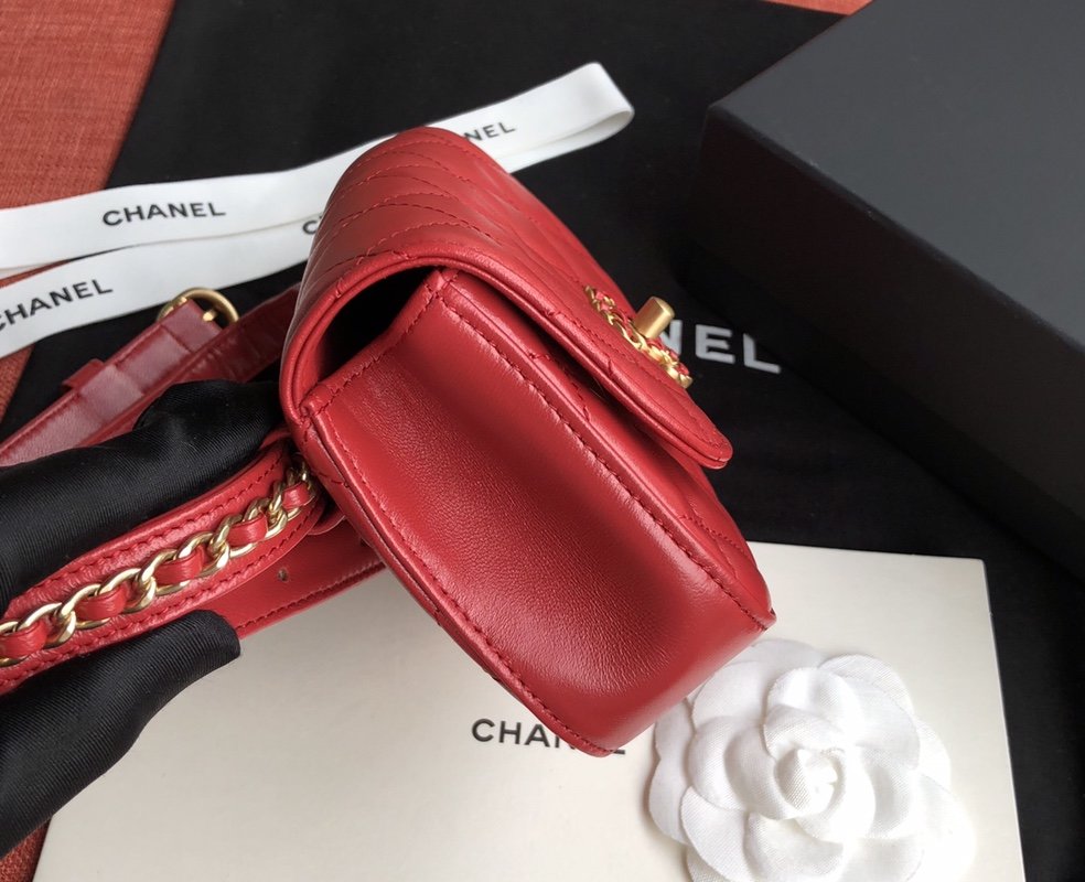 Ch**el Lambskin Waist Belt Bag red