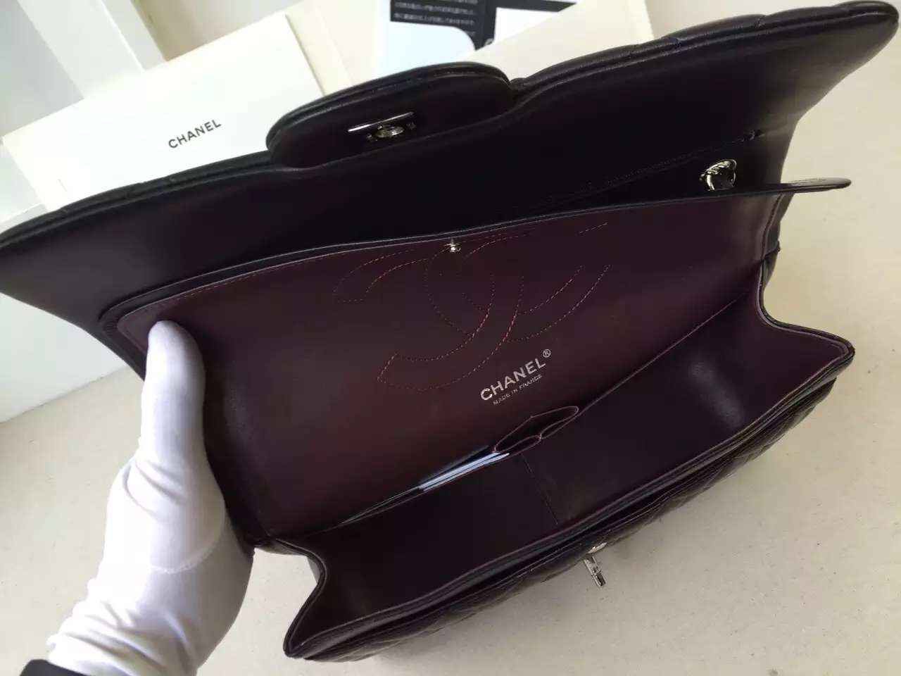 Ch**el Lambskin Flap Bag in Black 30cm with Sliver Hardware
