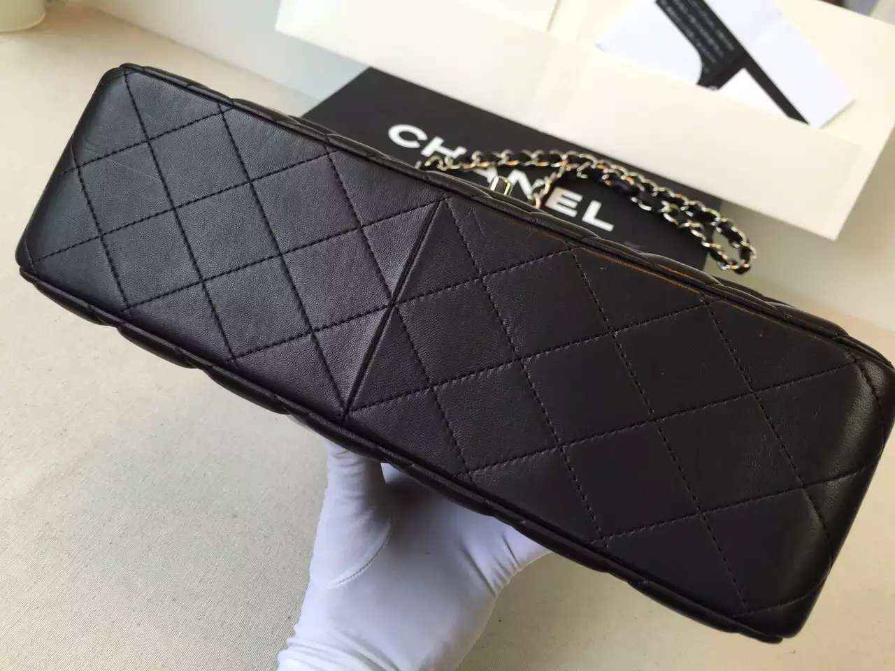 Ch**el Lambskin Flap Bag in Black 30cm with Sliver Hardware