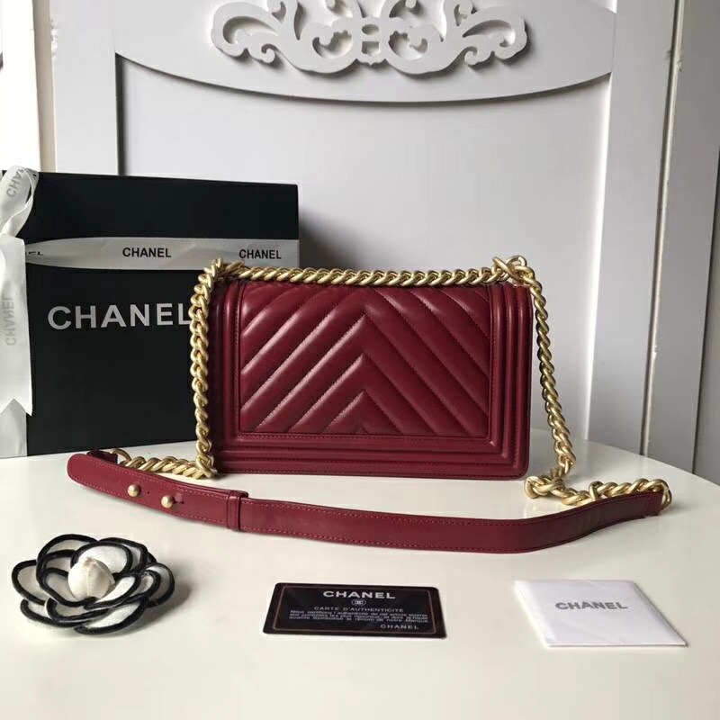 Ch**el Leboy Lambskin 25cm Wine Red