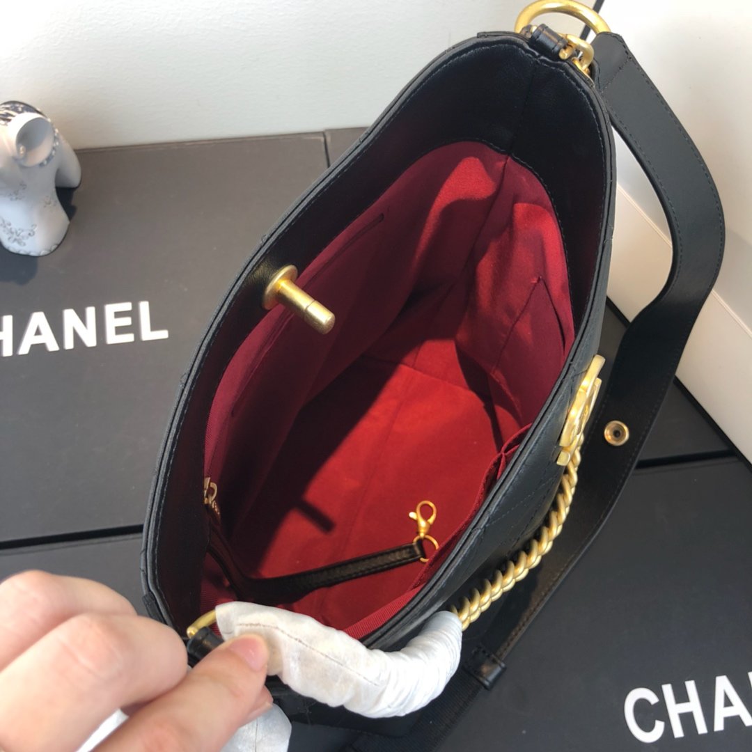 Ch**el Hobo Handbag A57573 Black 20cm