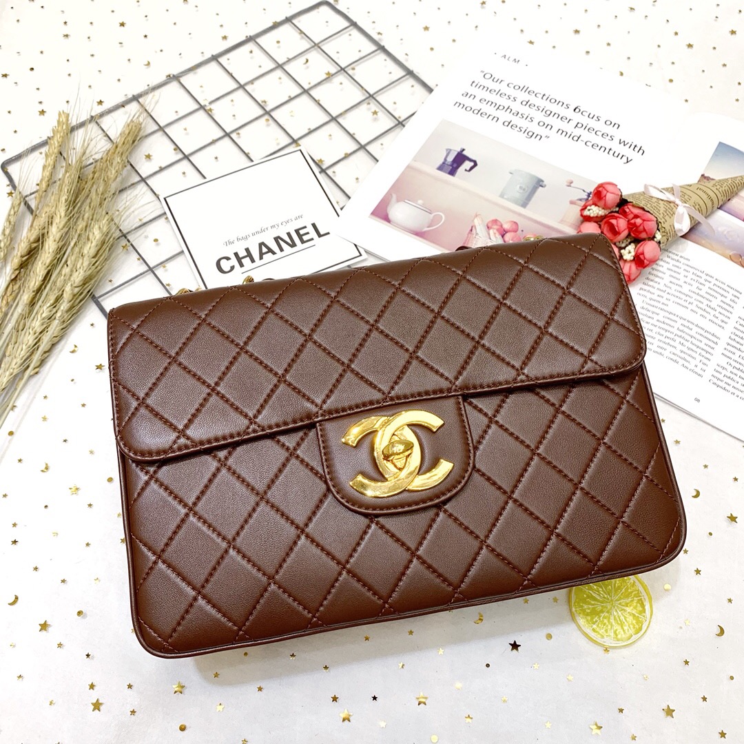 Ch**el Classic Flap Bag 30cm Dark Brown