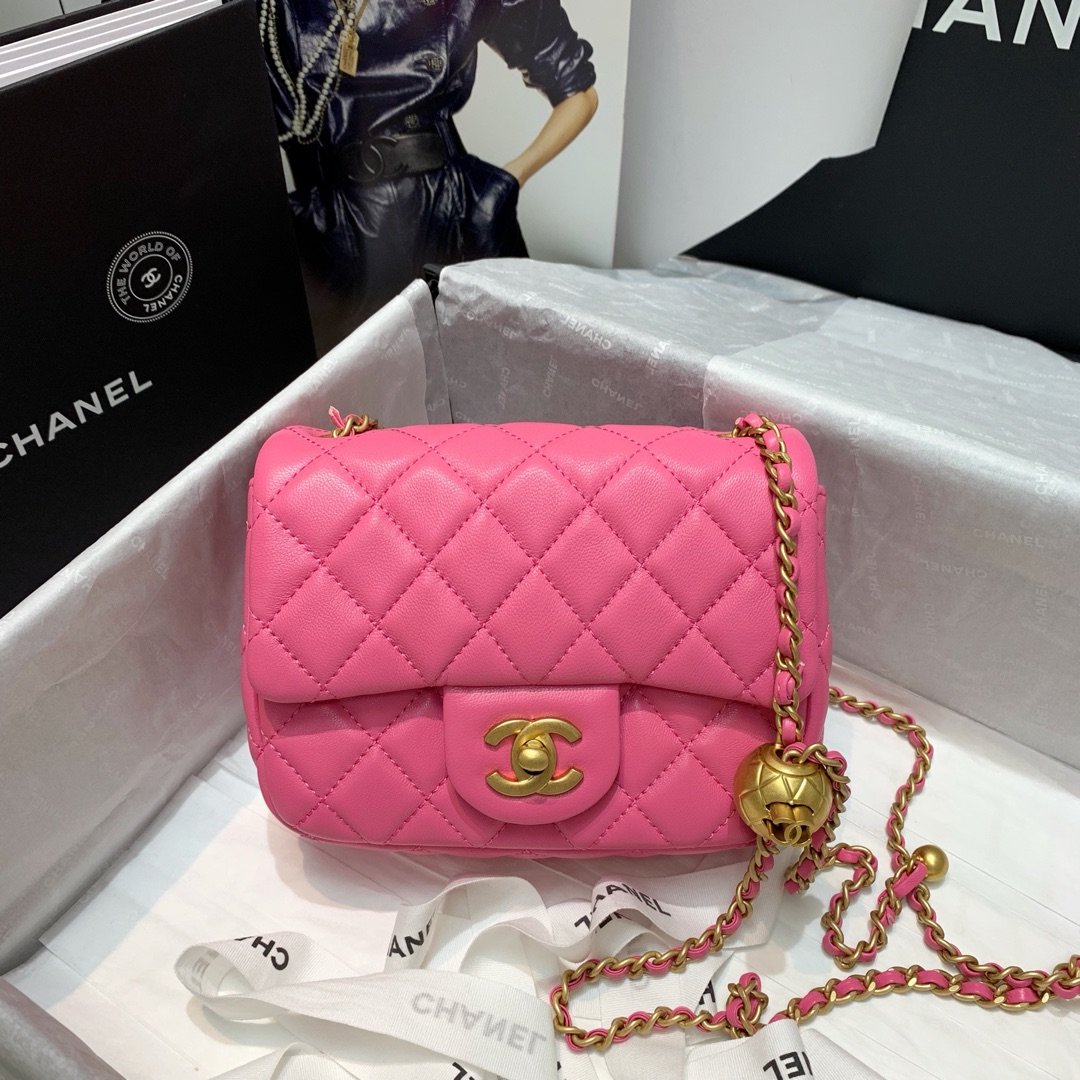 Ch**el Mini Flap Bag 17cm Pink