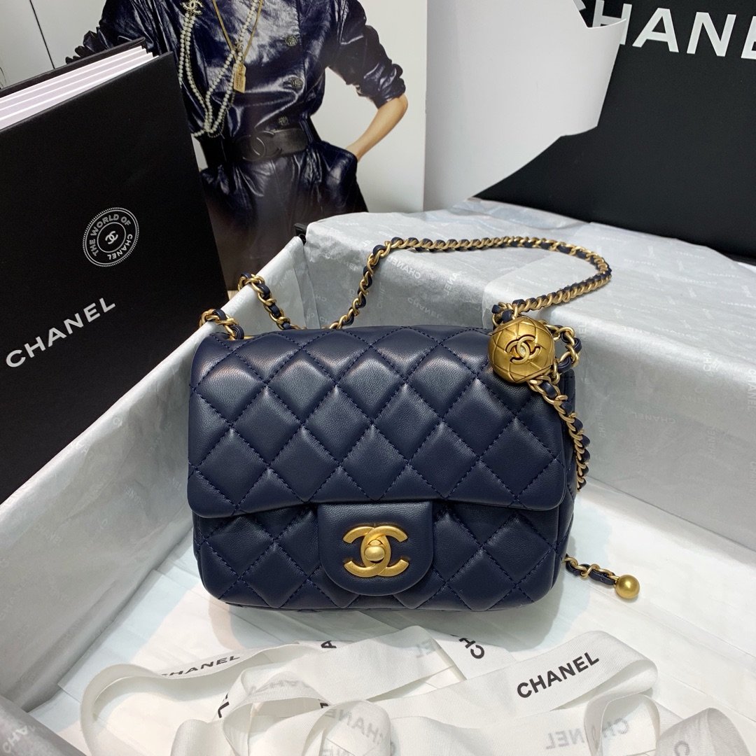 Ch**el Mini Flap Bag 17cm Navy Blue