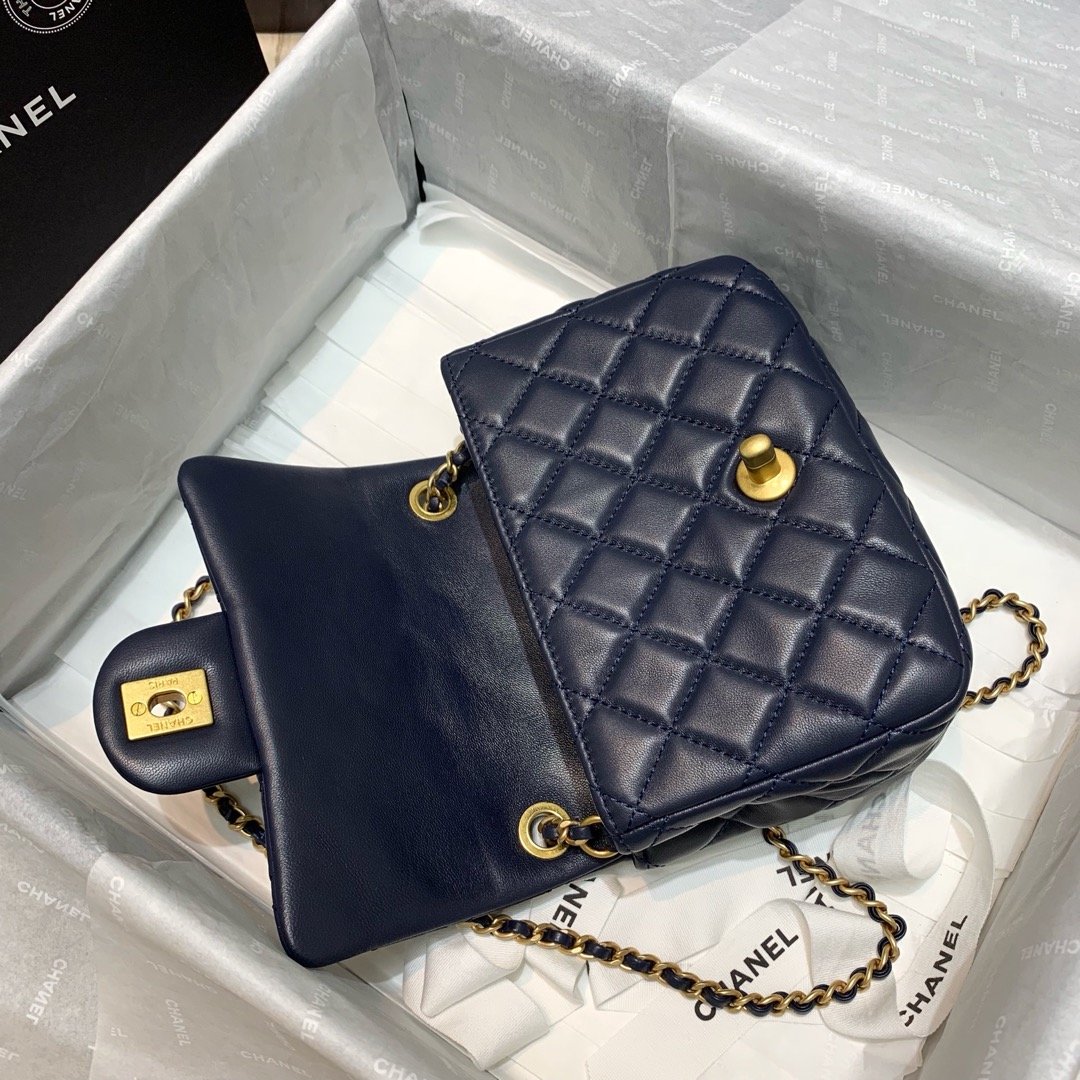Ch**el Mini Flap Bag 17cm Navy Blue
