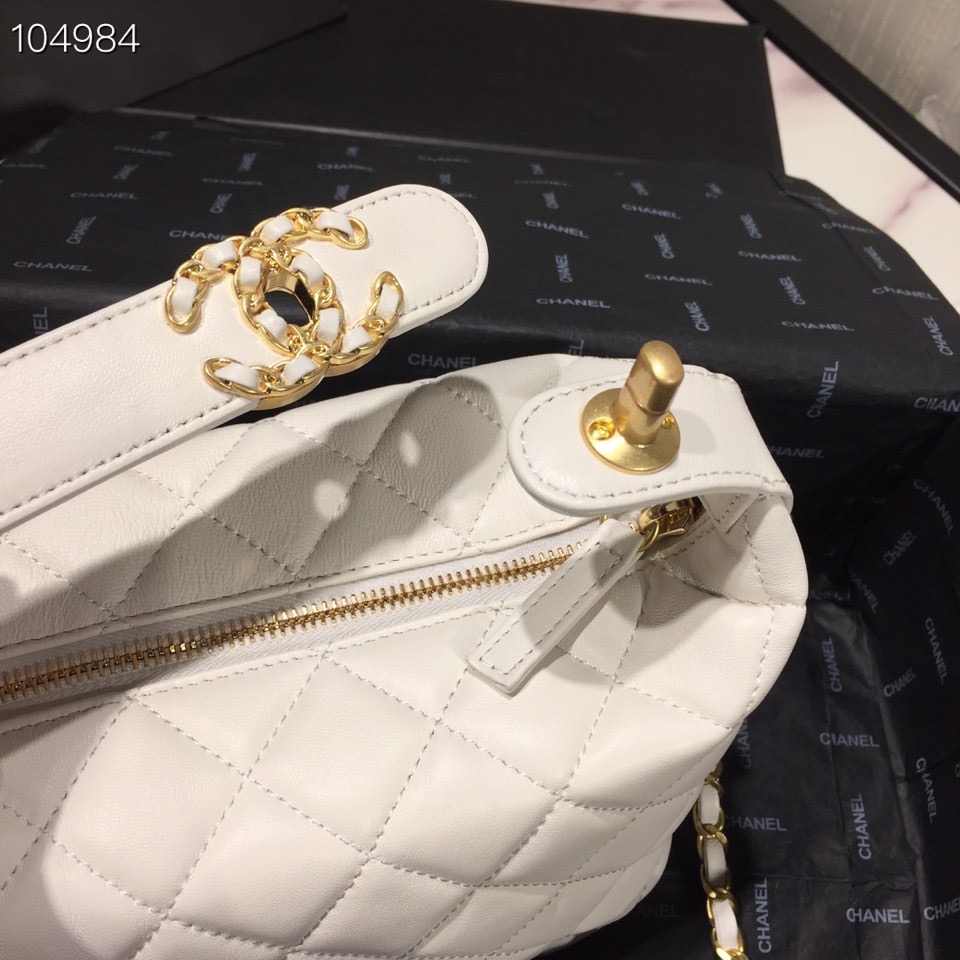 Ch**el Lambskin Gold Metal Pink Small Hobo Bag white
