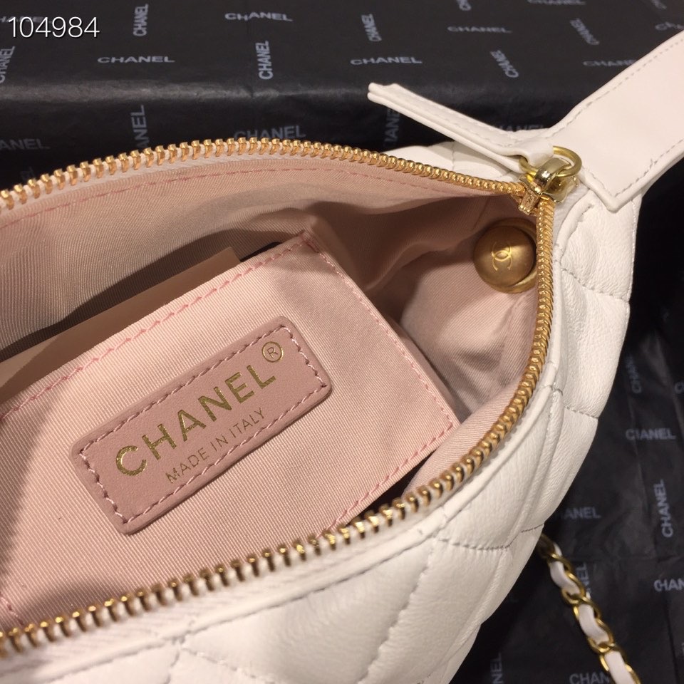 Ch**el Lambskin Gold Metal Pink Small Hobo Bag white