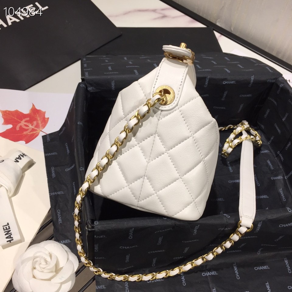 Ch**el Lambskin Gold Metal Pink Small Hobo Bag white