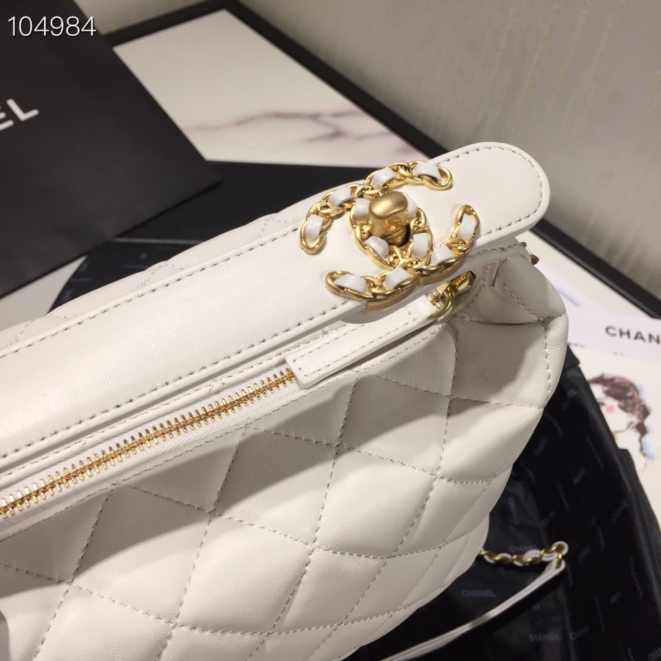 Ch**el Lambskin Gold Metal Pink Small Hobo Bag white