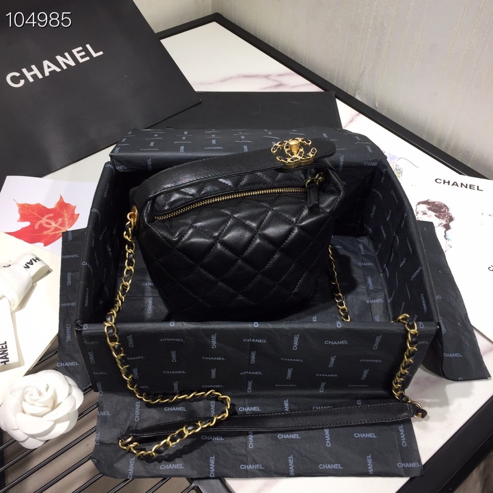 Ch**el Lambskin Gold Metal Pink Small Hobo Bag black