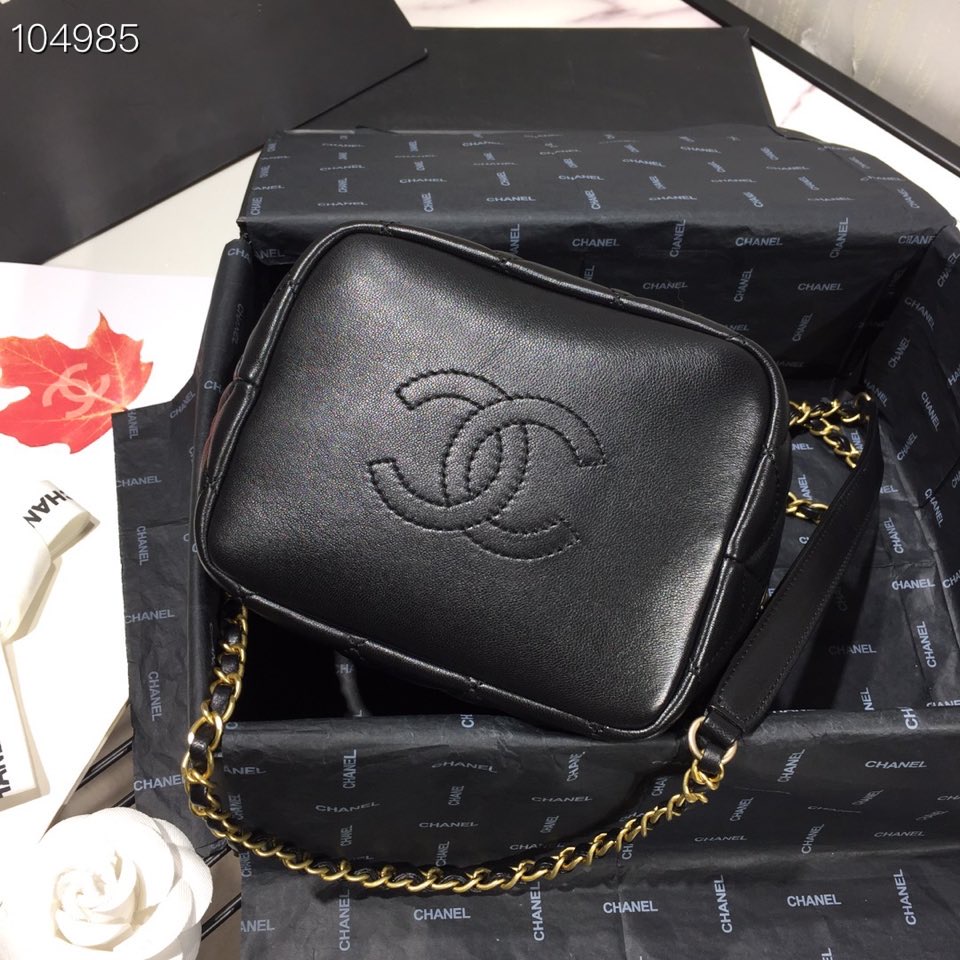 Ch**el Lambskin Gold Metal Pink Small Hobo Bag black