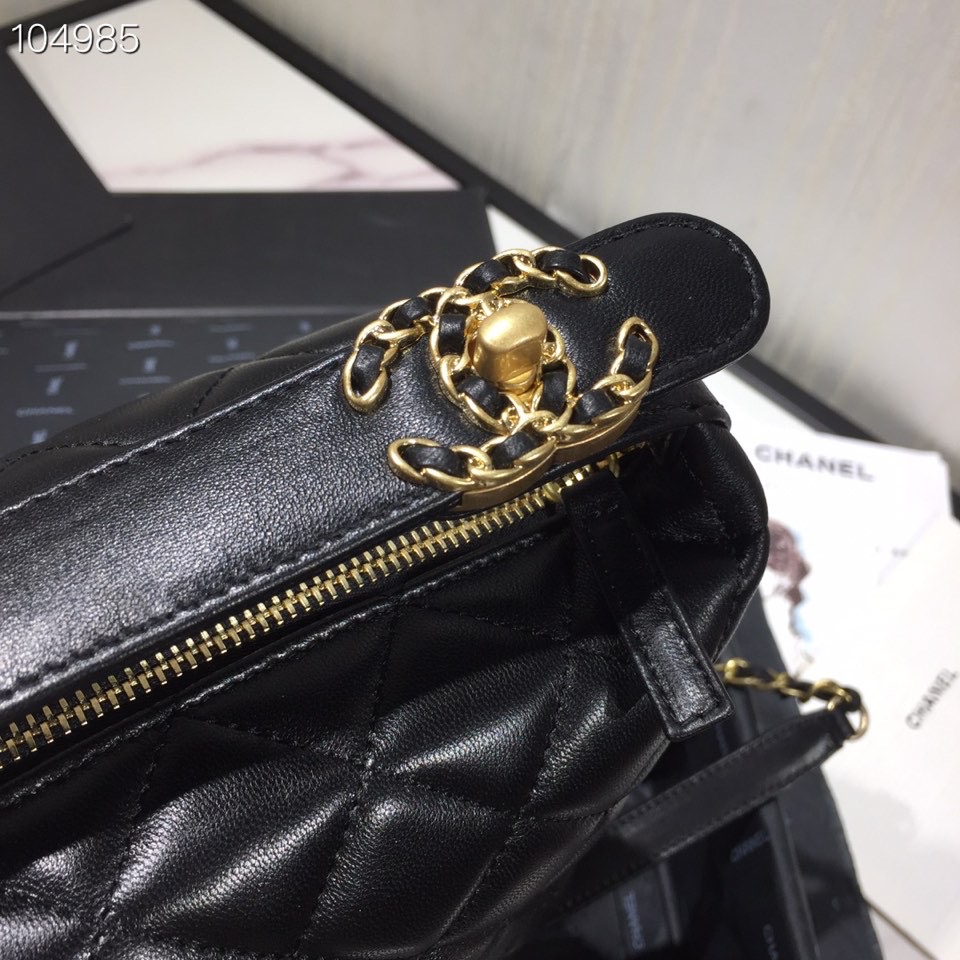 Ch**el Lambskin Gold Metal Pink Small Hobo Bag black