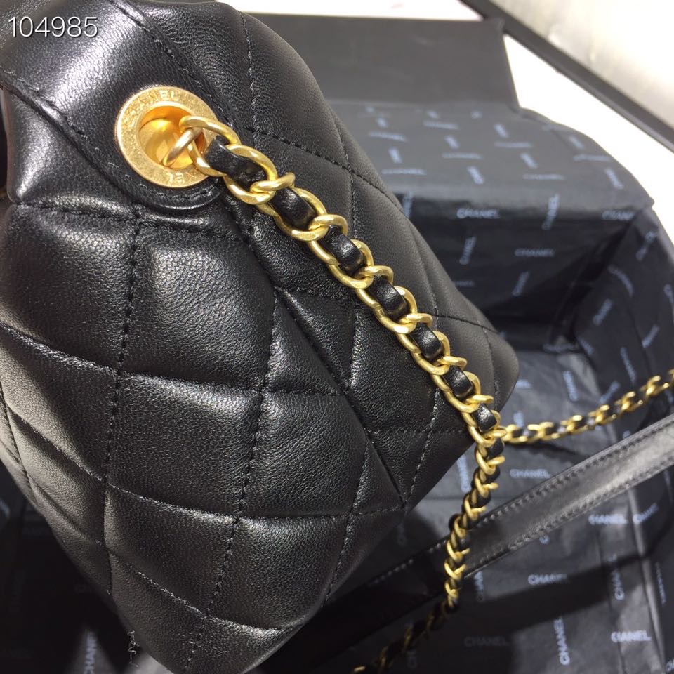 Ch**el Lambskin Gold Metal Pink Small Hobo Bag black