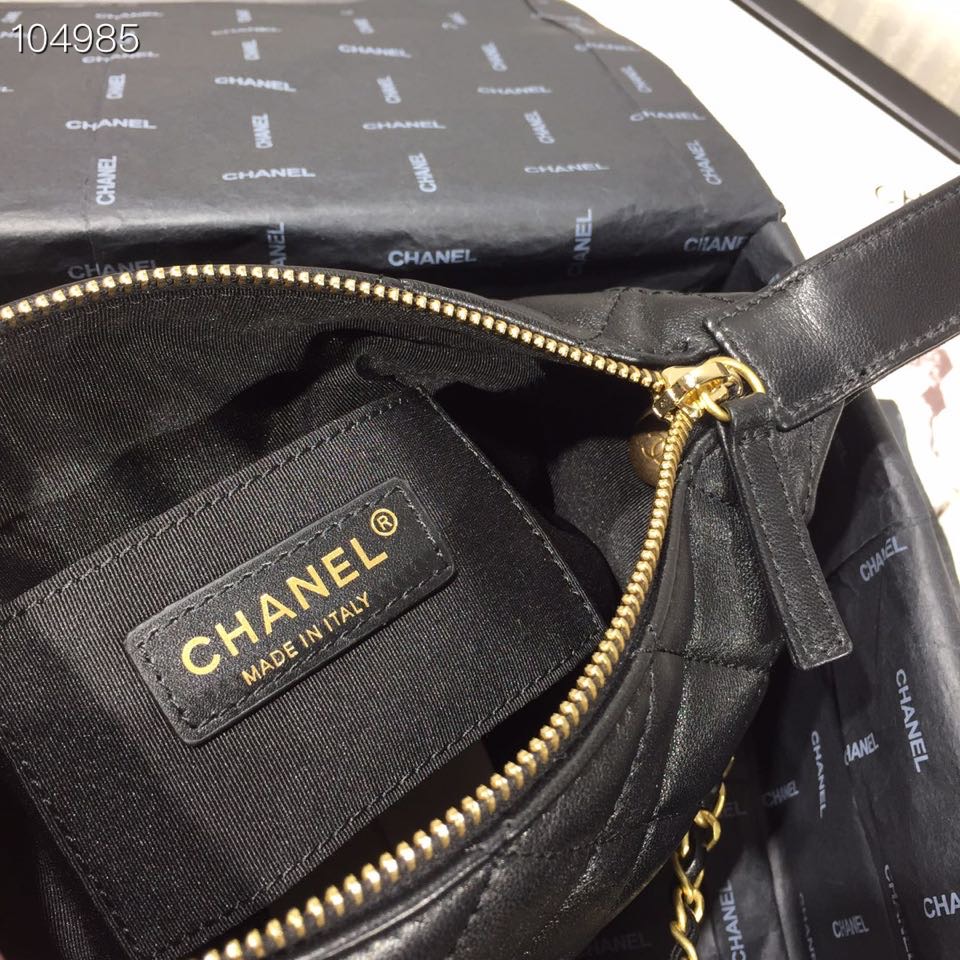 Ch**el Lambskin Gold Metal Pink Small Hobo Bag black