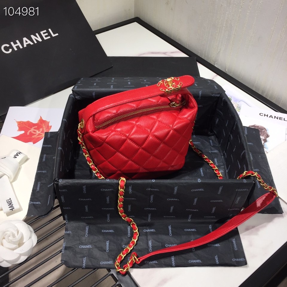 Ch**el Lambskin Gold Metal Pink Small Hobo Bag red