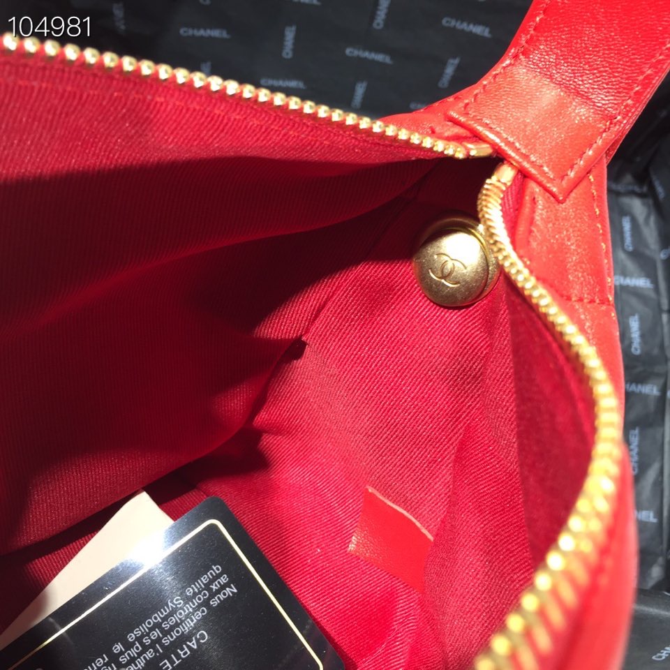 Ch**el Lambskin Gold Metal Pink Small Hobo Bag red