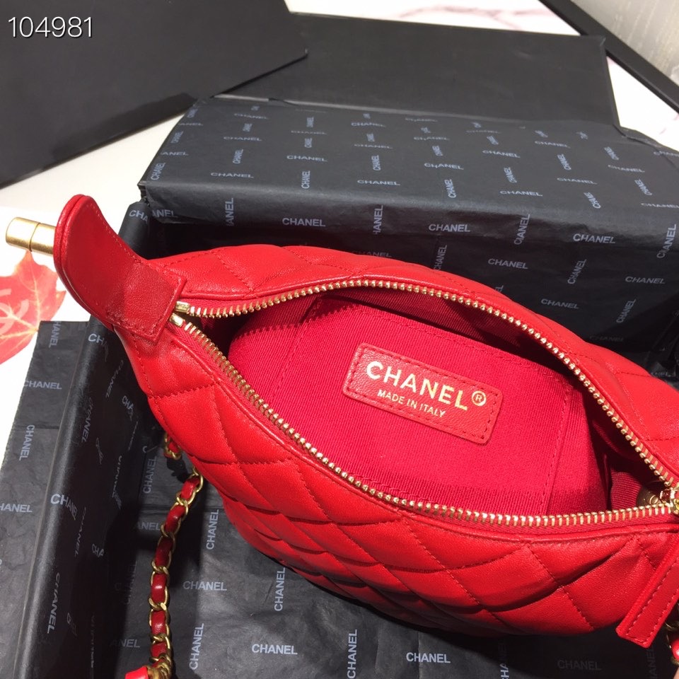 Ch**el Lambskin Gold Metal Pink Small Hobo Bag red