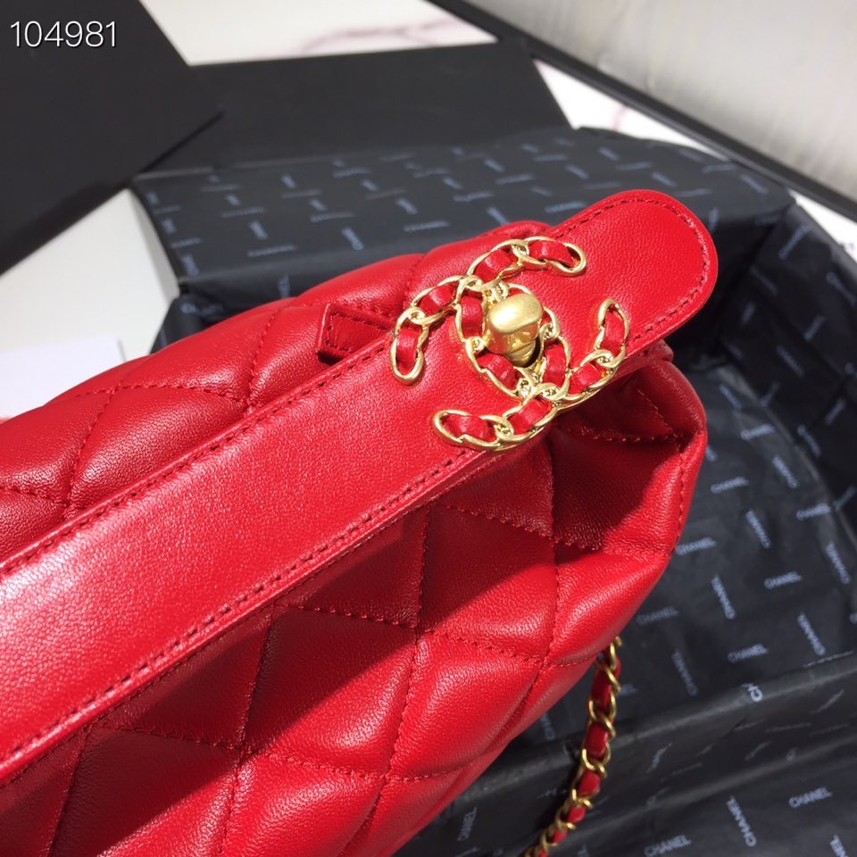 Ch**el Lambskin Gold Metal Pink Small Hobo Bag red