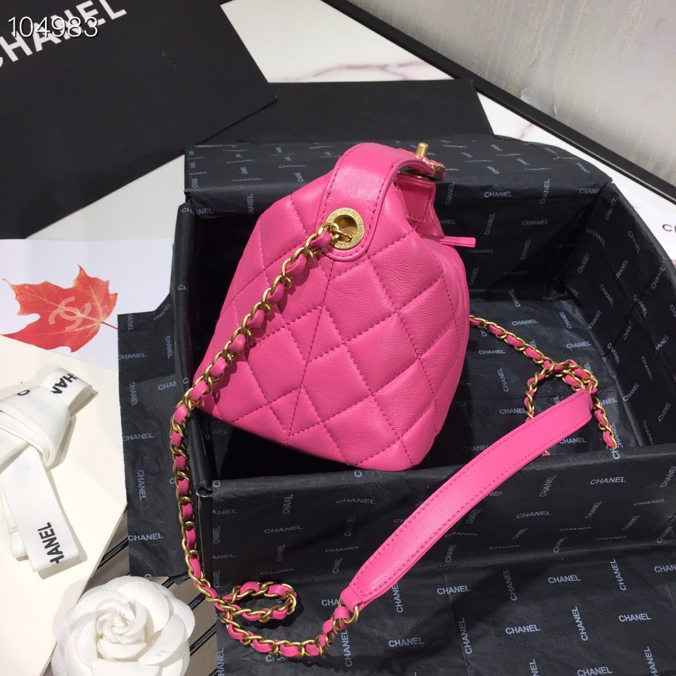 Ch**el Lambskin Gold Metal Pink Small Hobo Bag