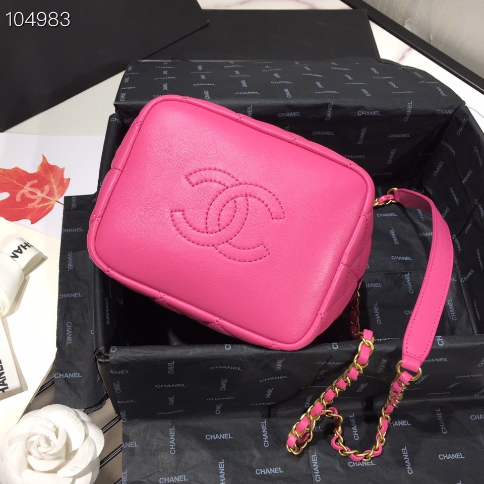 Ch**el Lambskin Gold Metal Pink Small Hobo Bag