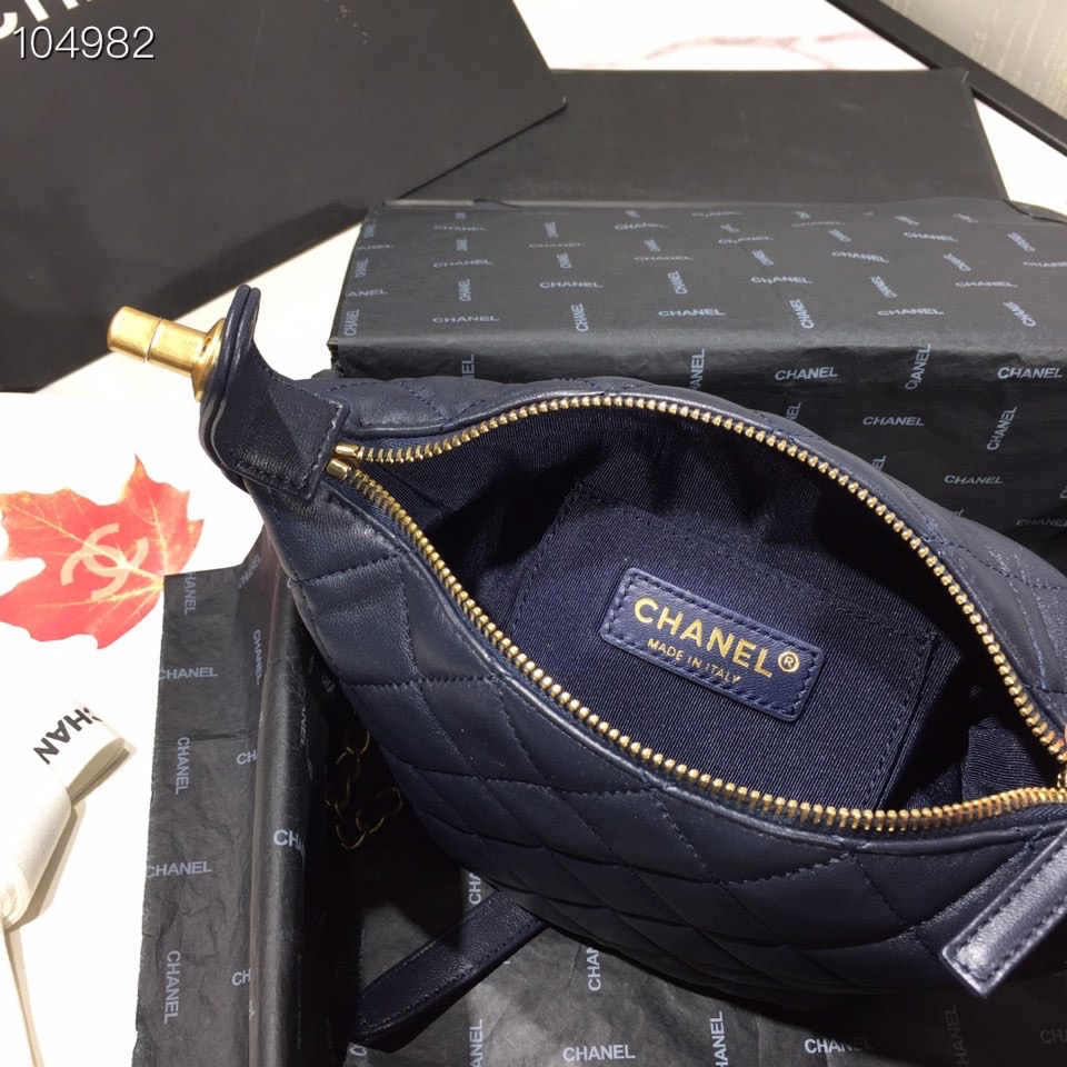 Ch**el Lambskin Gold Metal Pink Small Hobo Bag dark blue