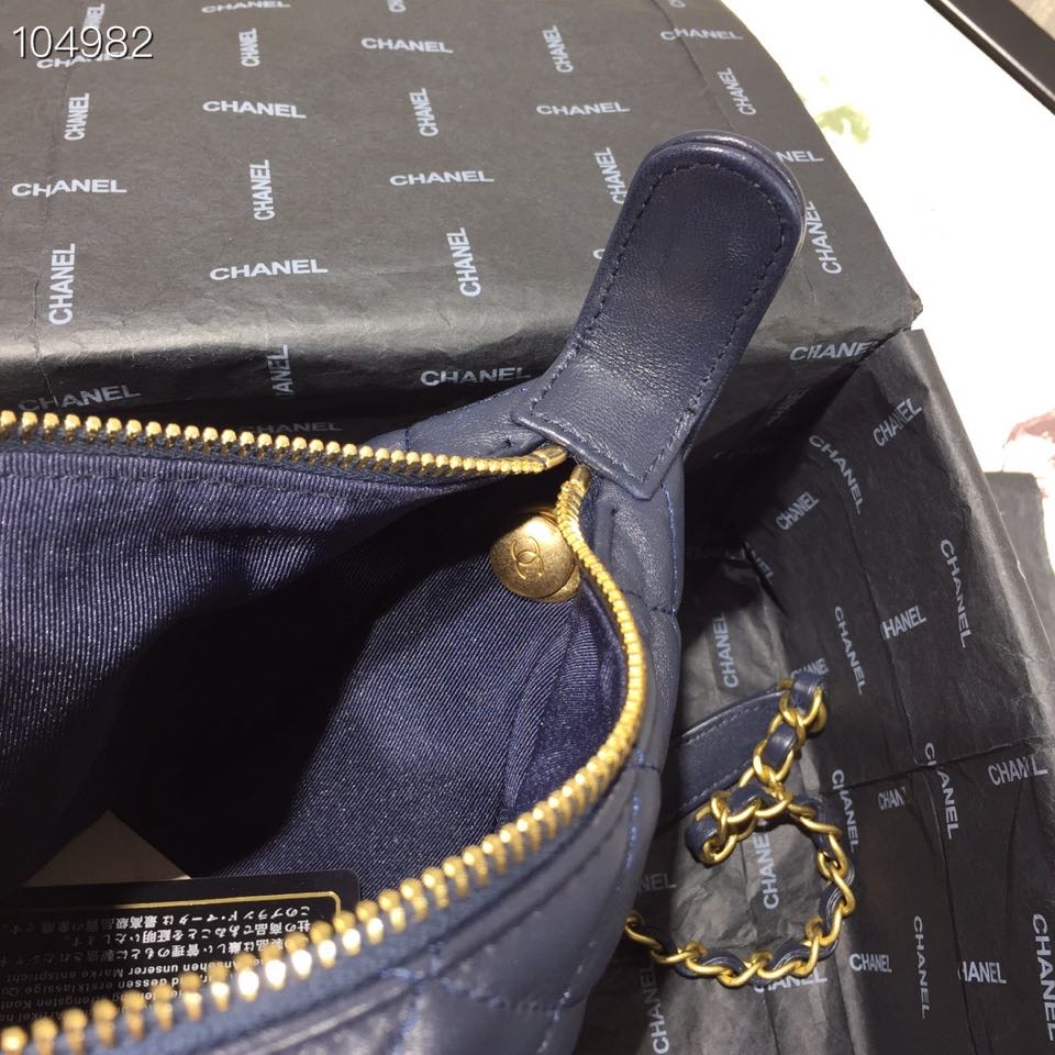 Ch**el Lambskin Gold Metal Pink Small Hobo Bag dark blue