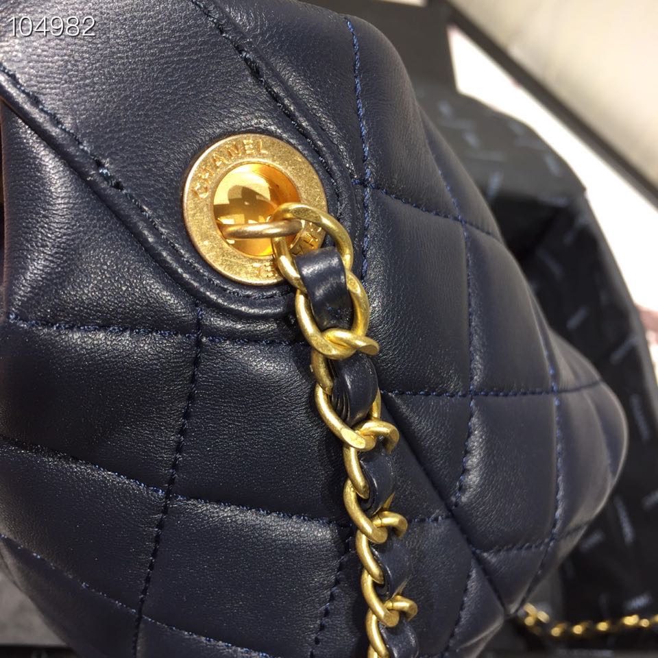 Ch**el Lambskin Gold Metal Pink Small Hobo Bag dark blue