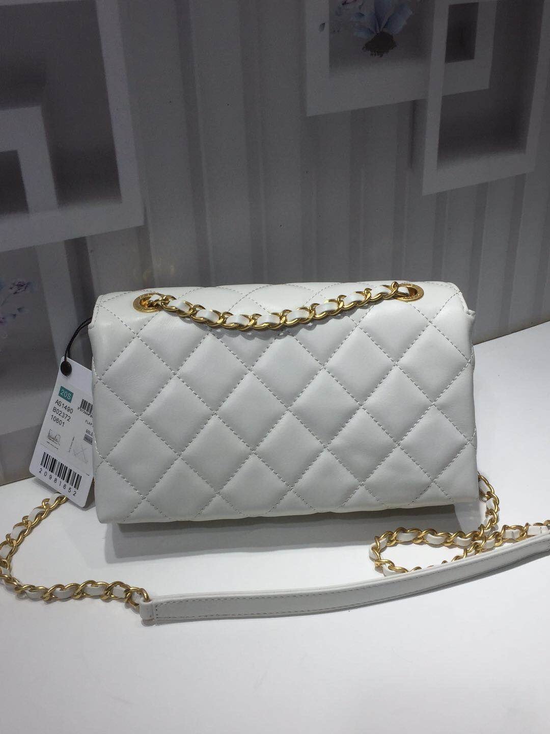 Ch**el small flap bag calfskin goldtone metal white