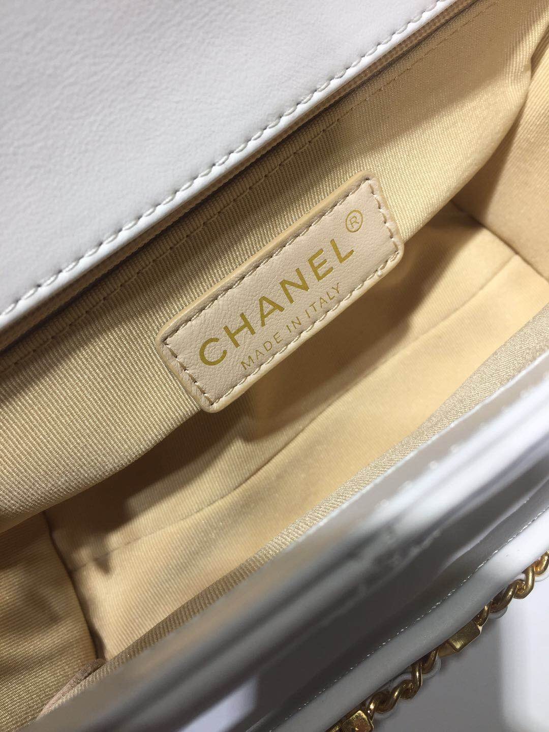 Ch**el small flap bag calfskin goldtone metal white