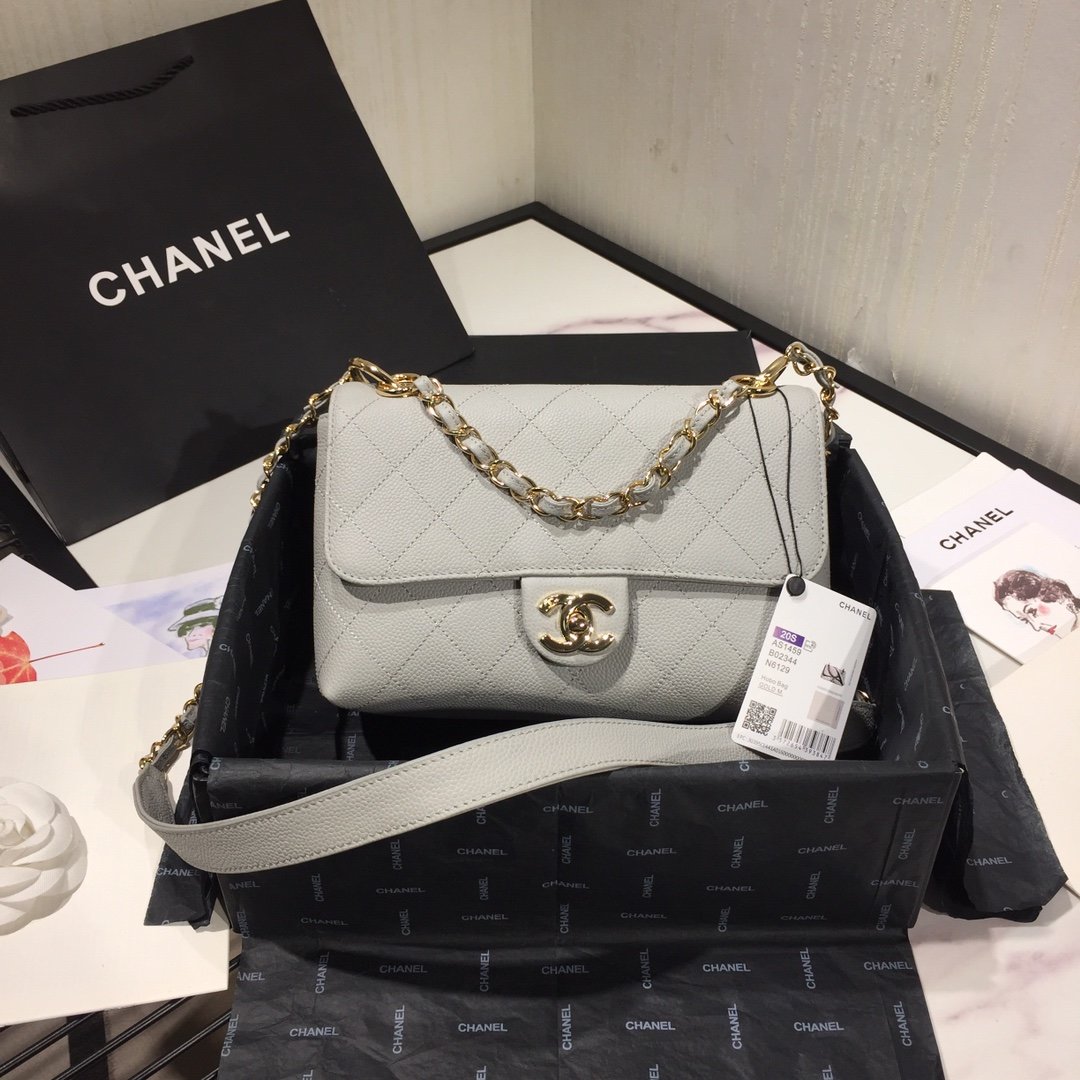 Ch**el Small Grained Calfskin Flap Bag AS1459