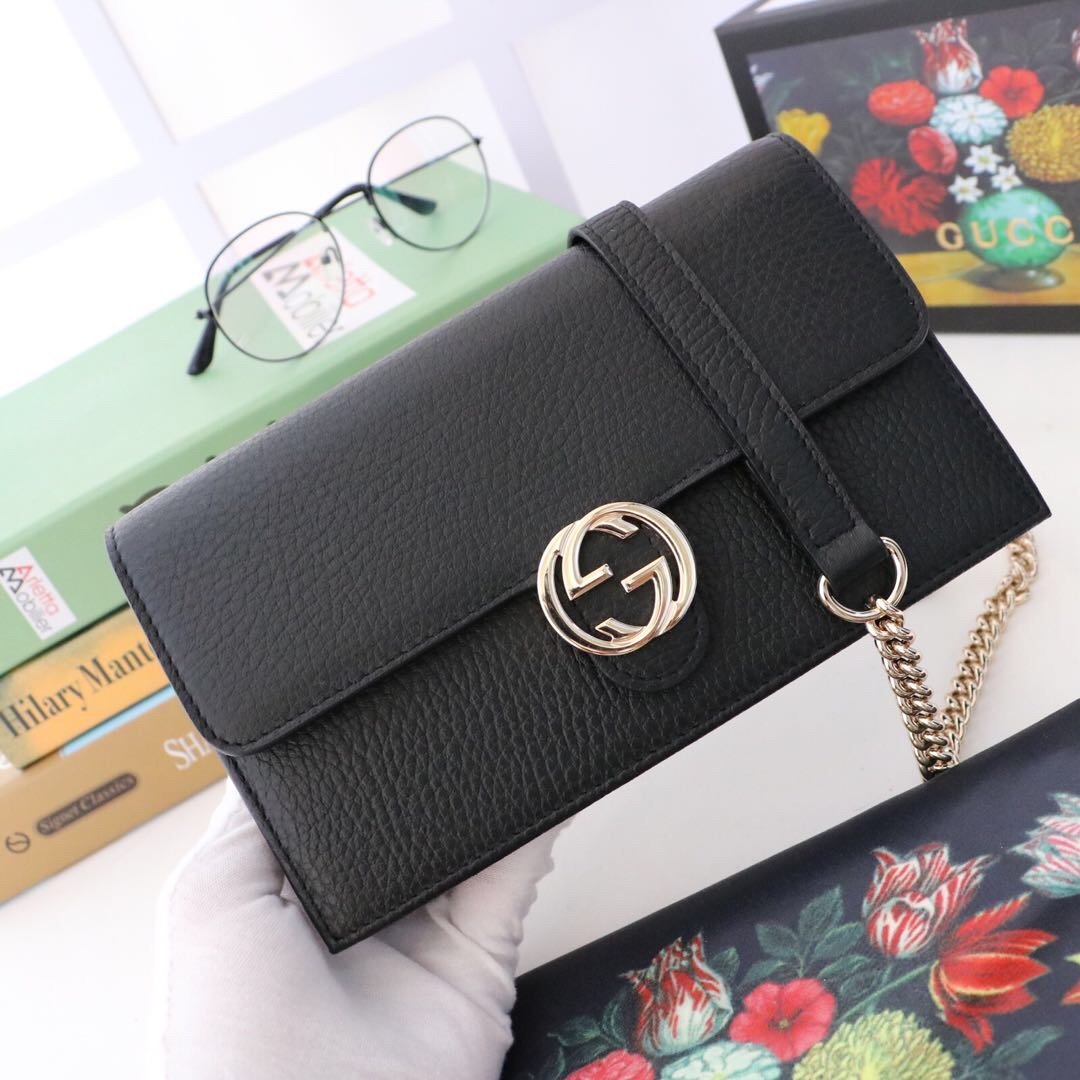 Gvc*1 510314 Black Leather Interlocking Bag