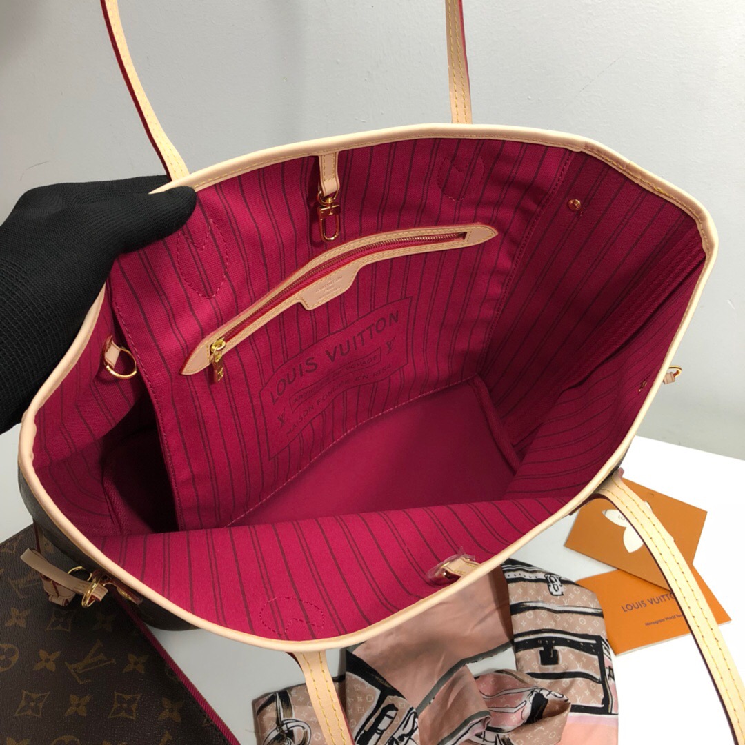 LV Neverfull MM Monogram with rose red M41178