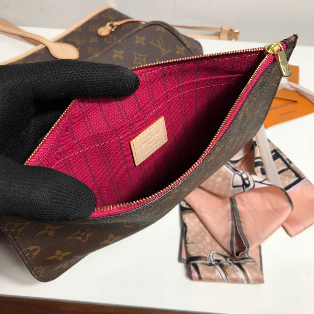 LV Neverfull MM Monogram with rose red M41178