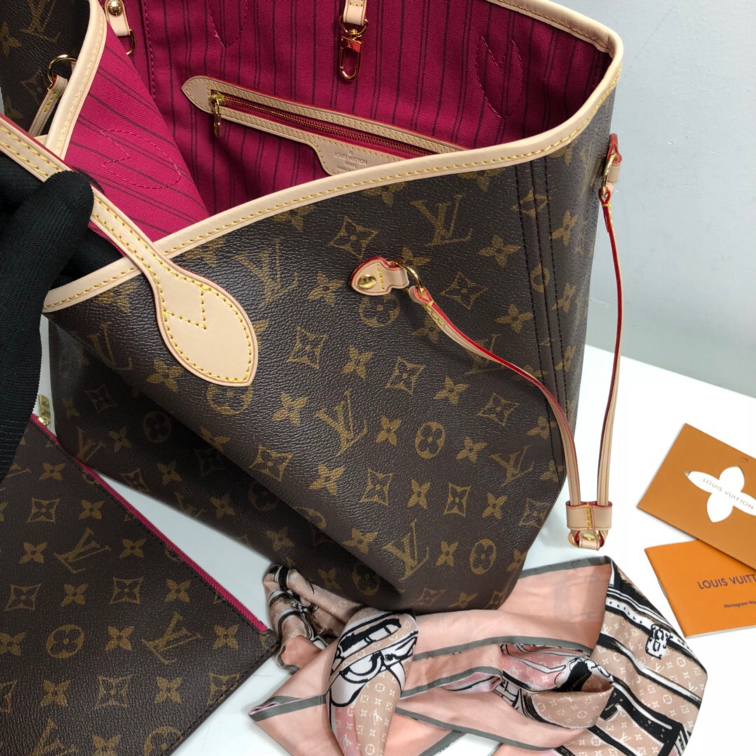 LV Neverfull MM Monogram with rose red M41178