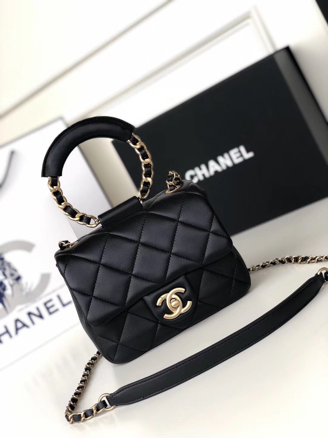 Ch**el Small Flap Bag Lambskin Black 20cm