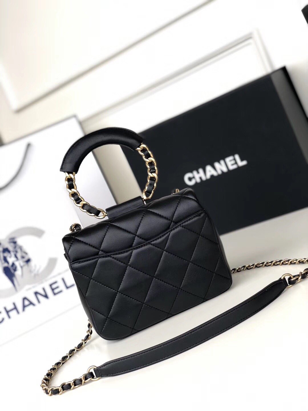 Ch**el Small Flap Bag Lambskin Black 20cm