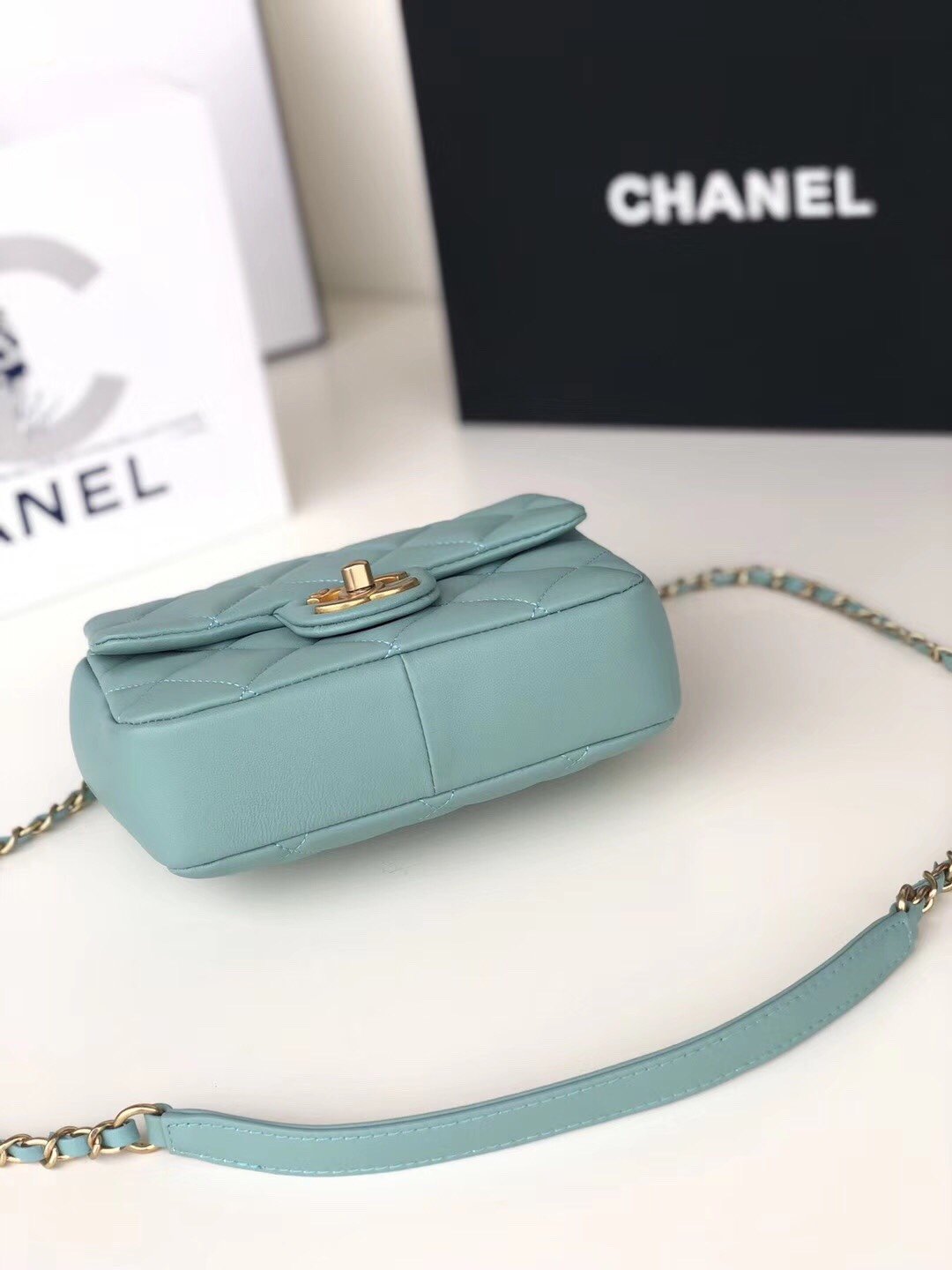 Ch**el Small Flap Bag Lambskin Blue 20cm