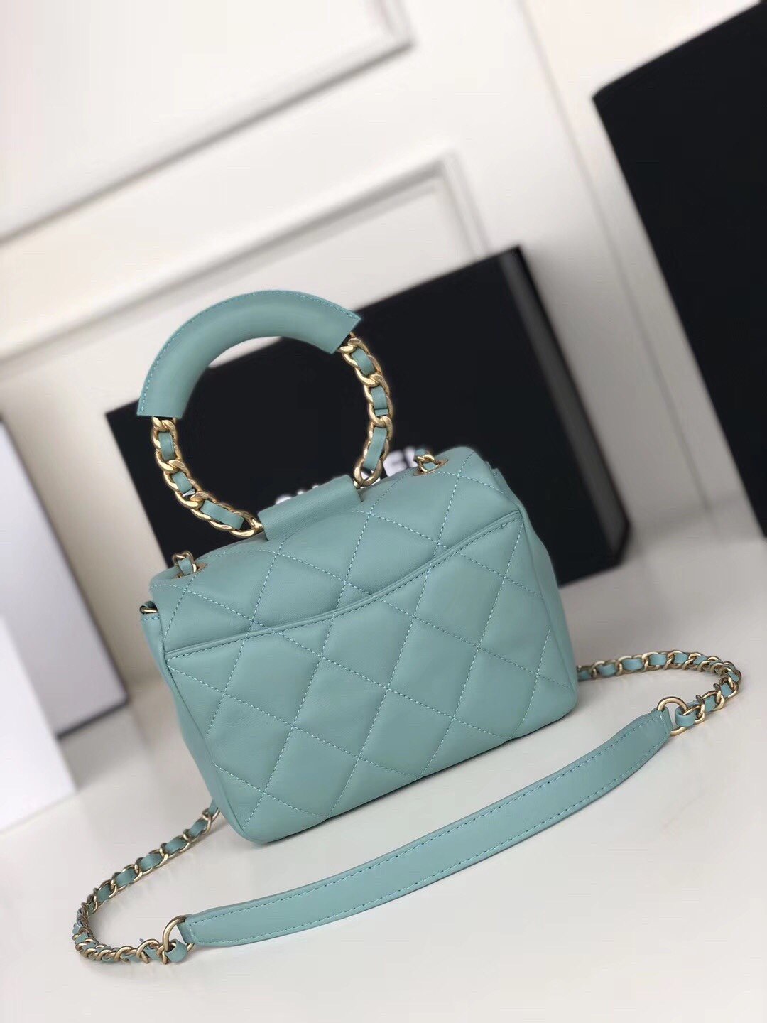 Ch**el Small Flap Bag Lambskin Blue 20cm