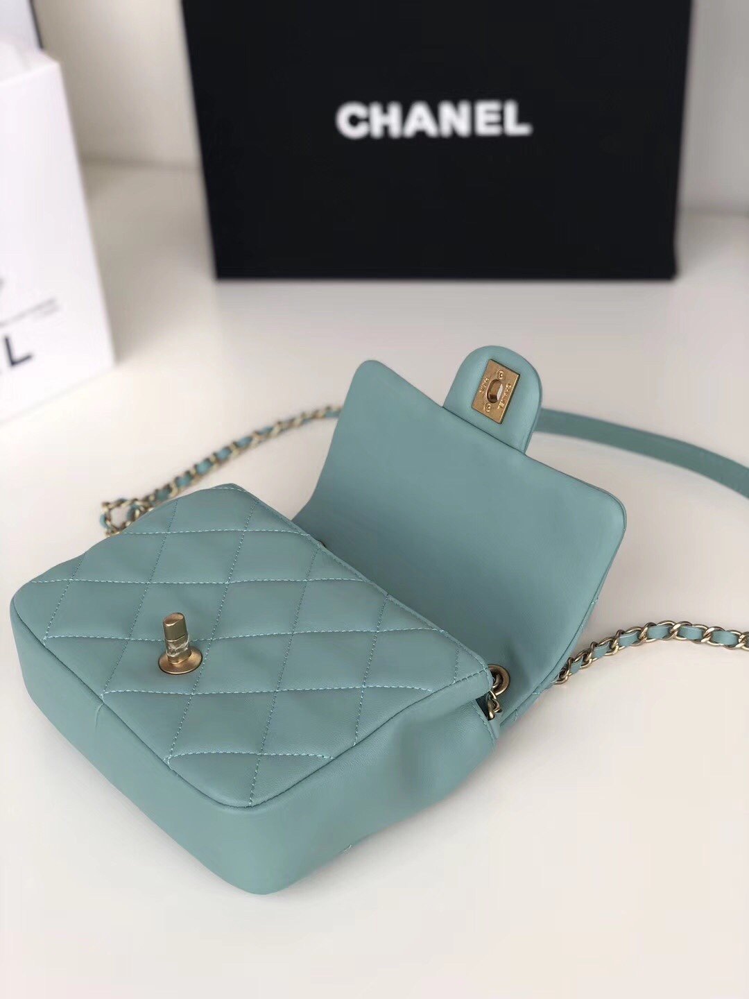 Ch**el Small Flap Bag Lambskin Blue 20cm
