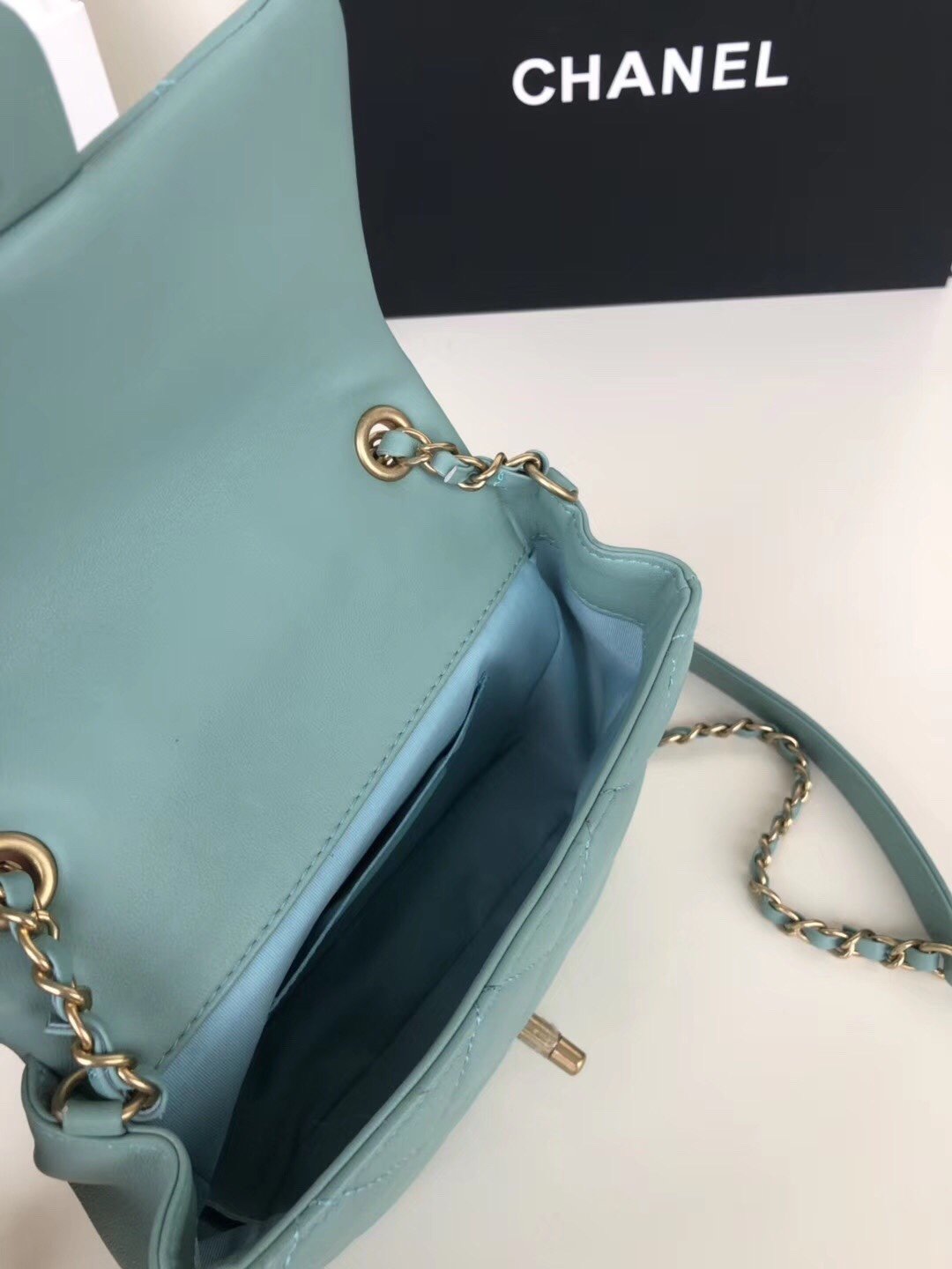 Ch**el Small Flap Bag Lambskin Blue 20cm