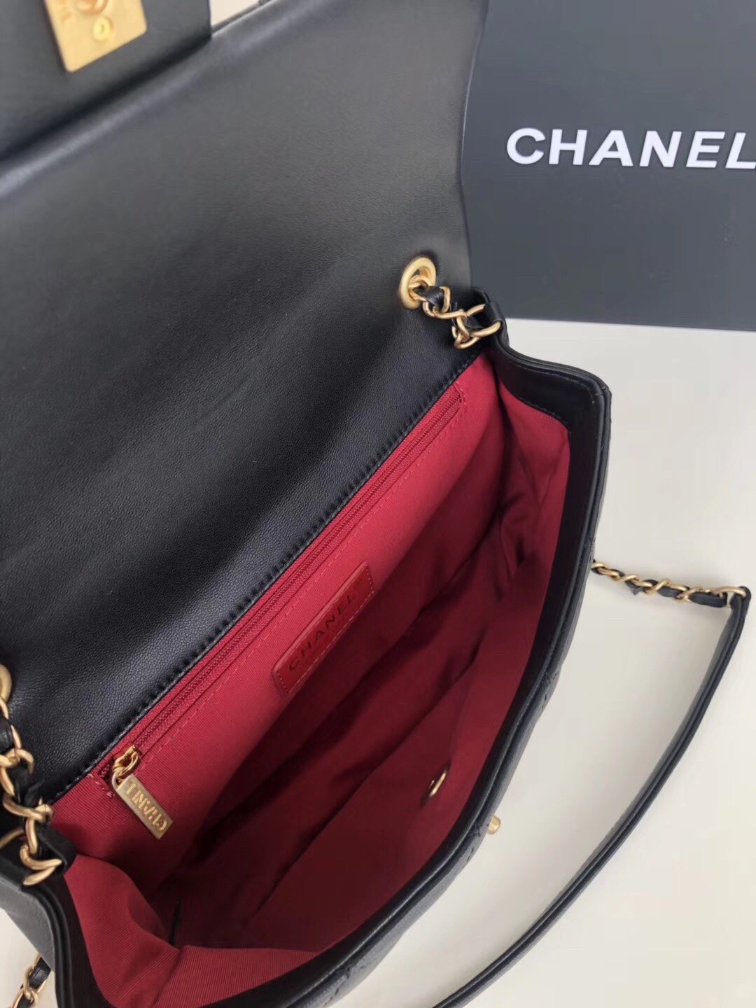 Ch**el Flap Bag Lambskin Black 24cm