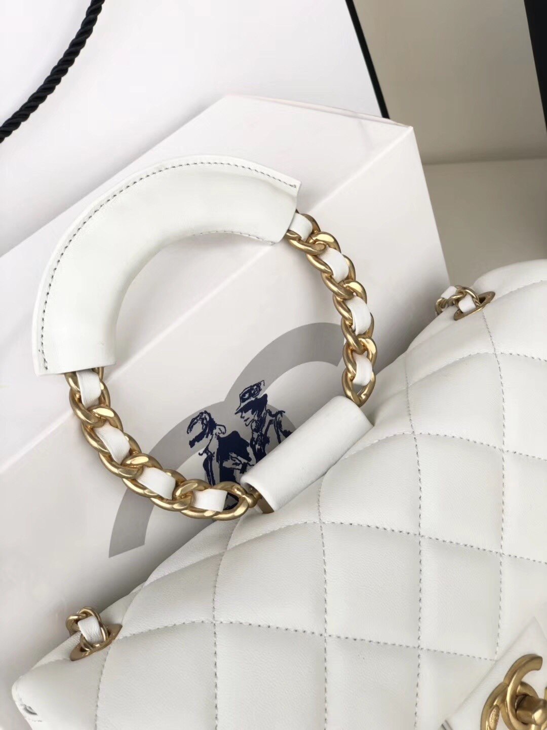 Ch**el Flap Bag Lambskin White 24cm