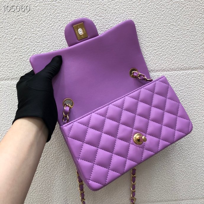 Ch**el Lambskin Flap bag 20cm Purple